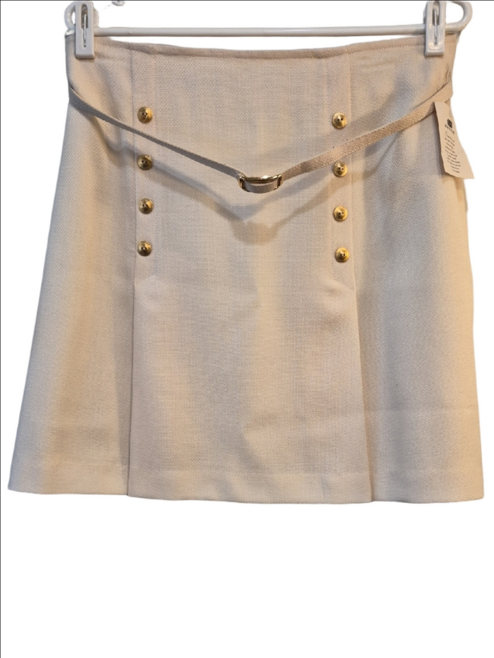 Vintage Jeremy Scott Cream A-Line Skirt with Gold Buttons and Belt